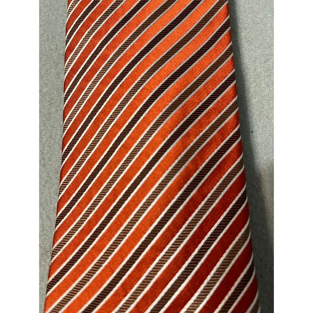 GUCCI Necktie Orange Brown Striped Silk Tie‎ Mens Designer Formal Wedding Party